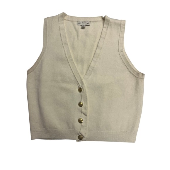 J. Crew Cream Gold V Neck Button Up Cropped Sweater Vest Womens M Old Money - Picture 3 of 15